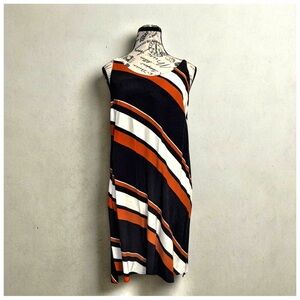 Topshop Diagonal Stripe Midi Dress | Black, Ivory & Rust | Size 6